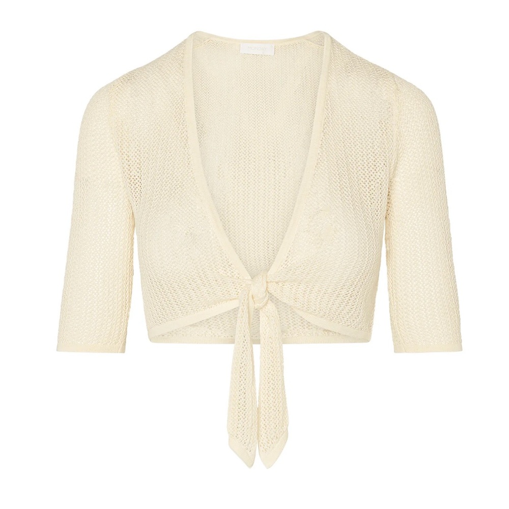 Nassau- Ivory Crochet Tie-Front Top